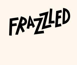 Frazzled logo - the word FRAZZLED in black on a peach coloured background.
