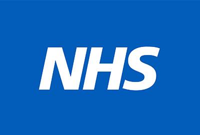 NHS in white on a blue background