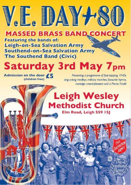 A poster for the VE Day 80 massed brass band concert event