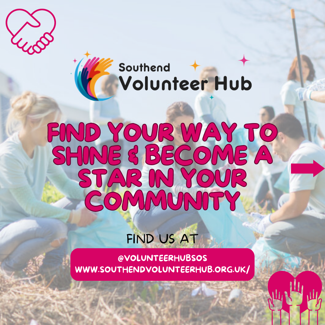 Southend Volunteer Hub: Find your way and become a star in your community. Three people gardening at an allotment on a sunny day.