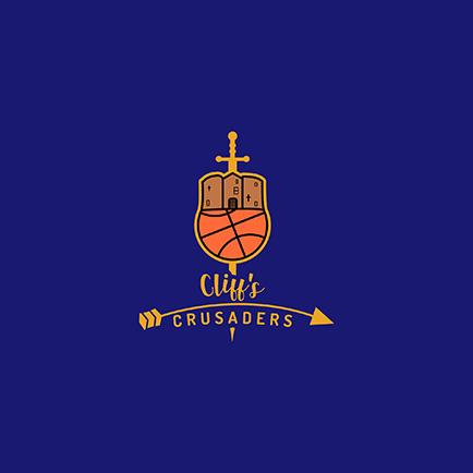 Logo for Cliff's Crusaders men's basketball team on a dark blue background