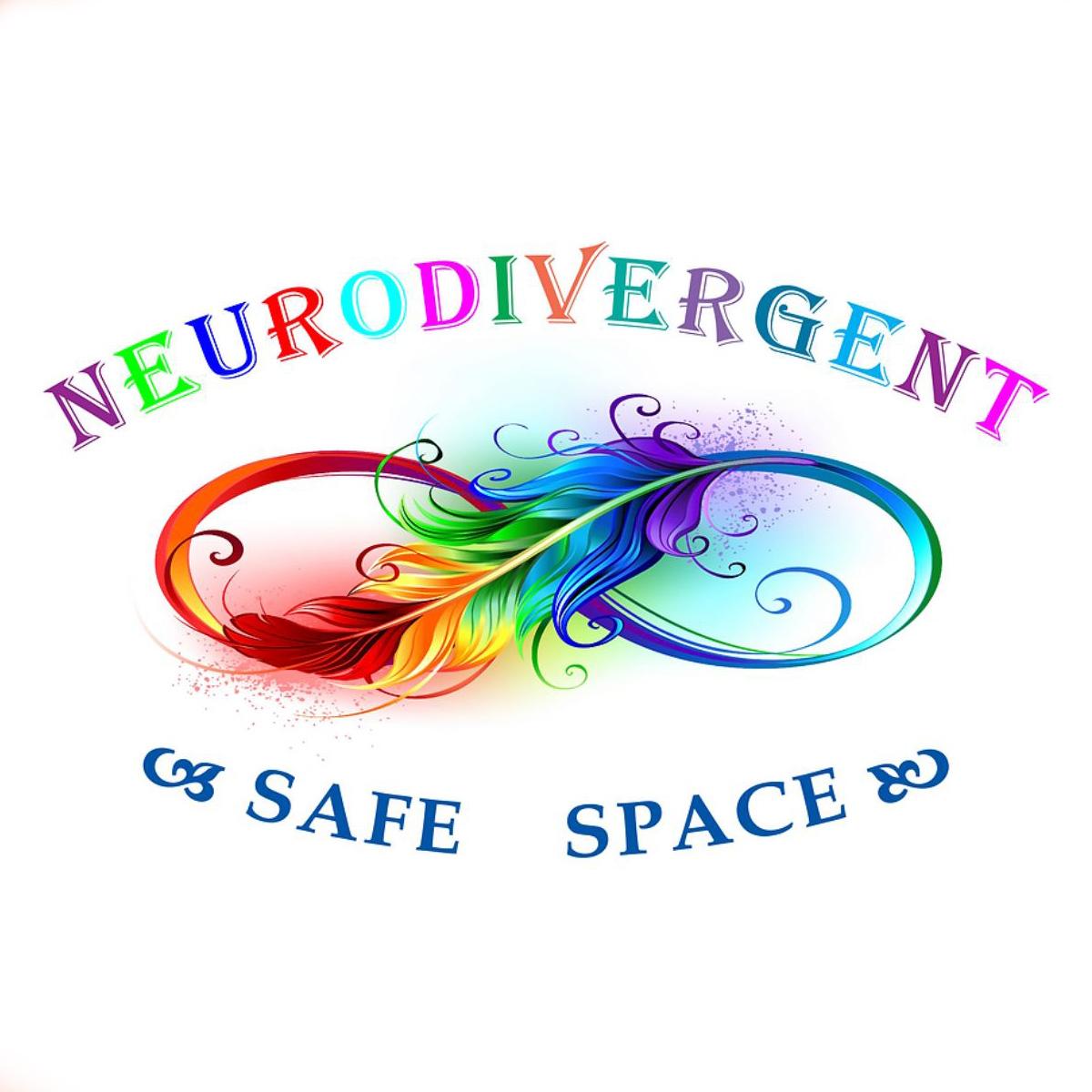 multicoloured text logo also including a rainbow coloured feather