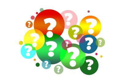multicoloured question marks in bubbles